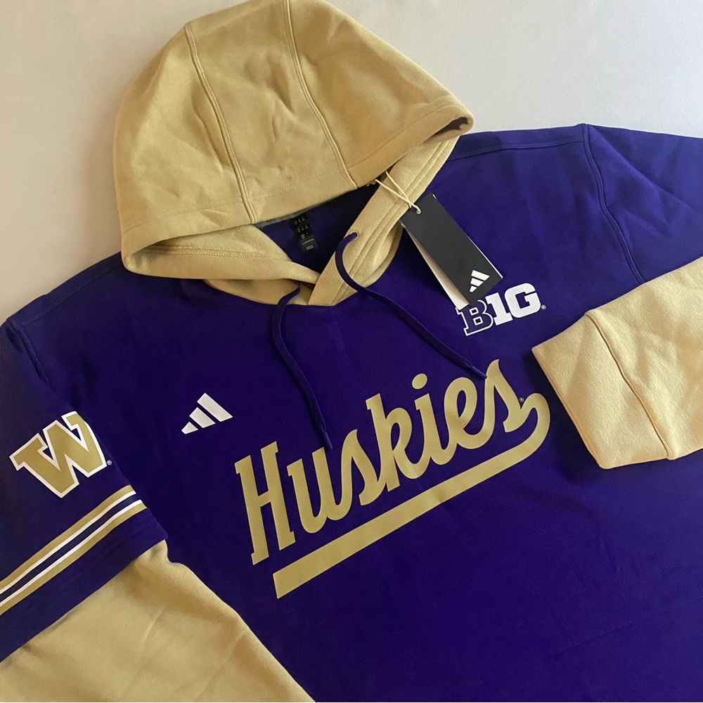 Washington Huskies Adidas Hoodie Men 3XL Retro Varsity Striped Big 10 Sweatshirt